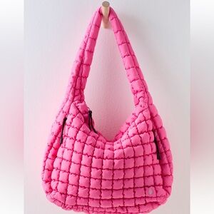 Pink Free People Quilted Carryall Bag